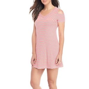 Chetta B dress cold shoulder stripe pink and white